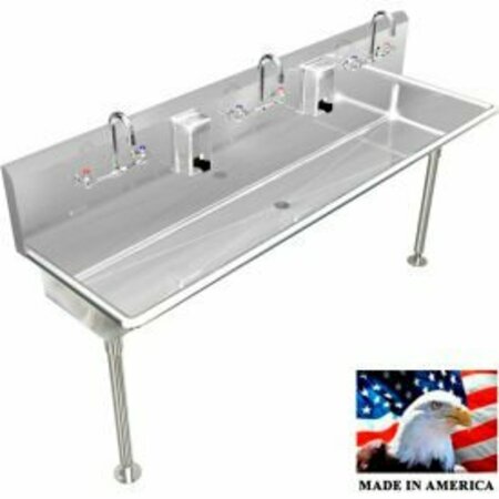 BEST SHEET METAL. BSM Inc. Stainless Steel Sink, 3 Station w/Manual Faucets, Straight Legs 72"L X 20"W X 8"D 032M72208L